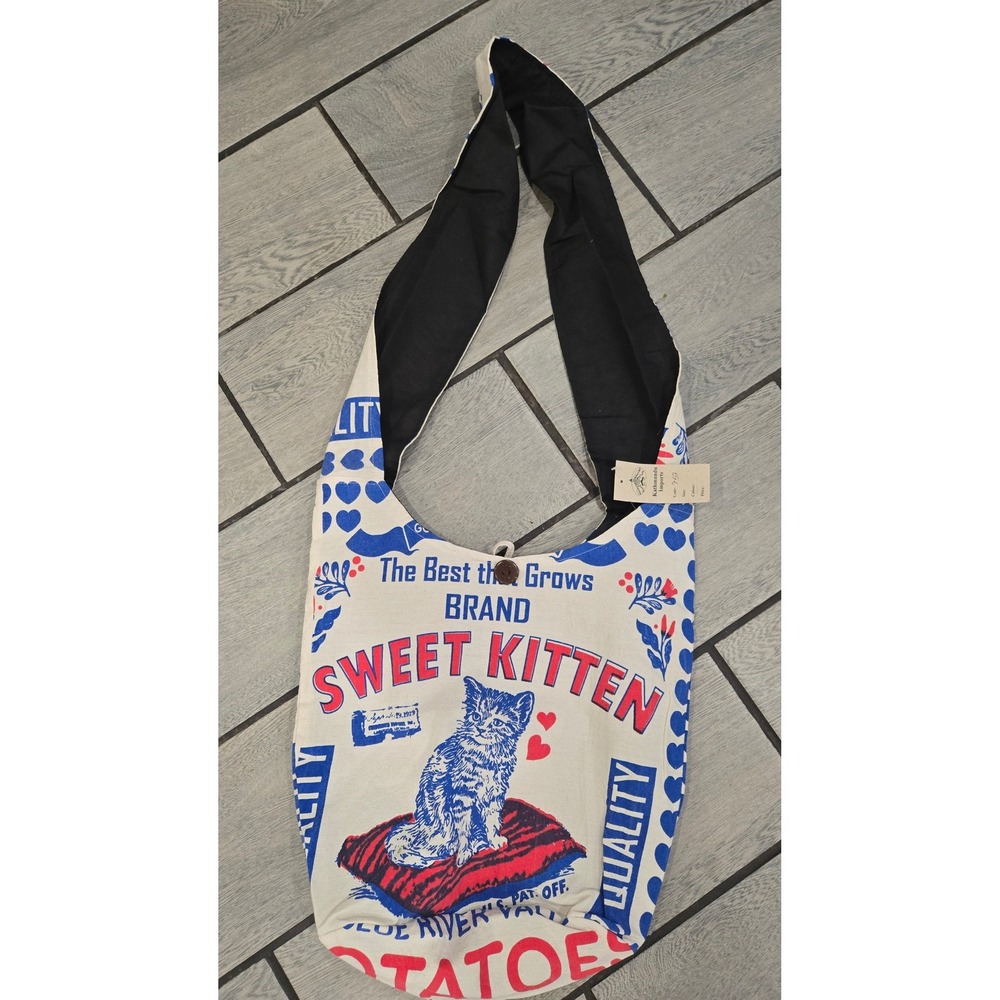 Kathmandu Imports Sweet Kitten Cotton Hobo Bag Crossbody Tote Nepal New - Picture 3 of 5
